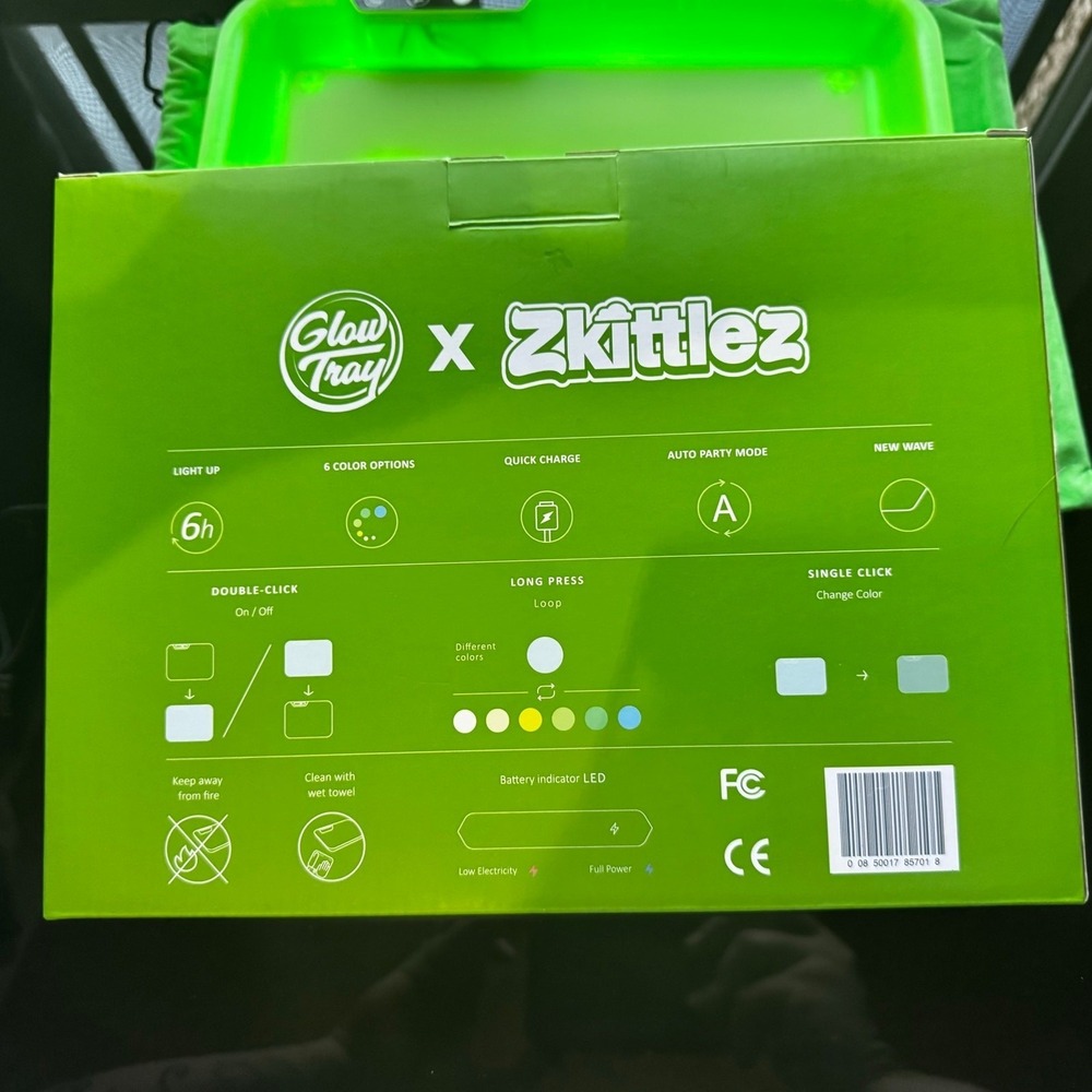 Green Zkittlez Glow Tray LED Rolling Tray Light up Rolling Tray 11x7in - Picture 3 of 3